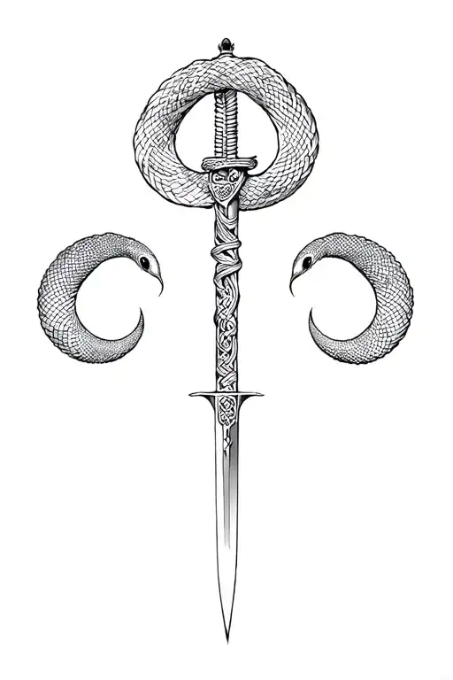 Celtic claymore with Chinese snake wrapped tattoo design idea