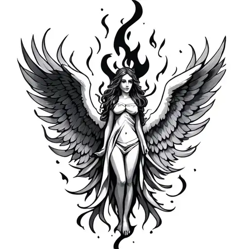 fire and angel wings tattoo design idea