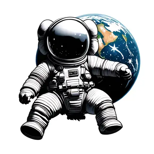 KAWS astronaut floating in space with earth and stars and the world is yours tattoo design idea