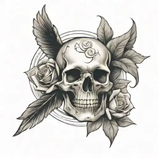 skull,cross, cardinal,white rose tattoo design idea