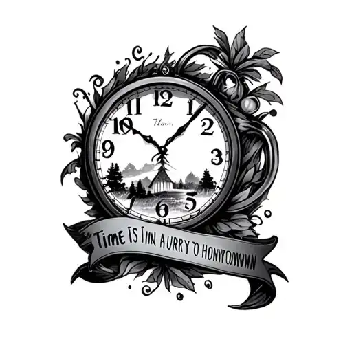 inscription: Time is in a hurry to his hometown tattoo design idea