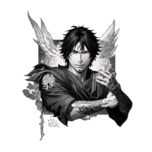 Eren tattoo in the end of life on high external arm, thorfinn parallel happy on the inside and under them Gintaki tattoo design idea