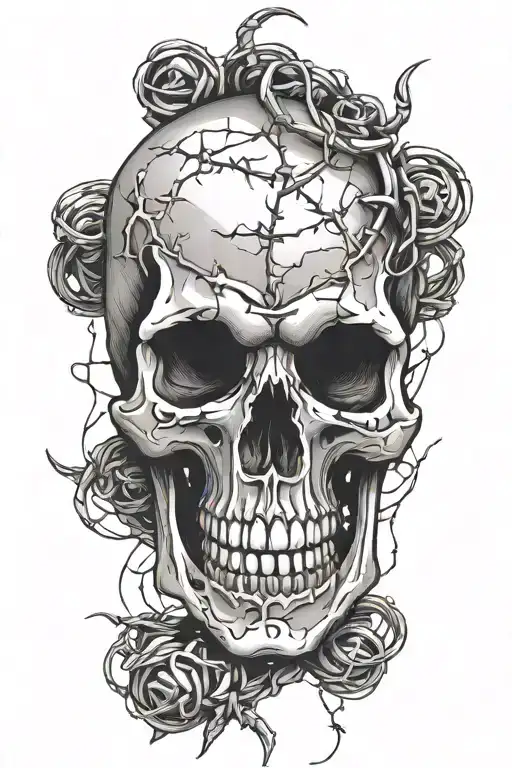 skull hearts and barbed wire tattoo design idea