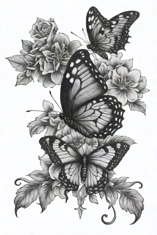 butterfly and haiti flowers  tattoo design idea