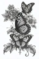 butterfly and haiti flowers  tattoo design idea