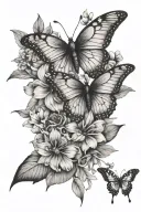 butterfly and haiti flowers  tattoo design idea