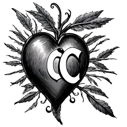 Heart with C and N tattoo design idea