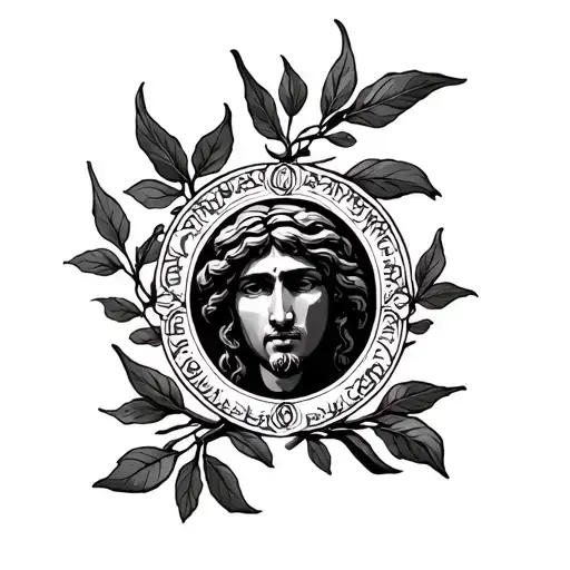 greek tattoo with olive vines and satues tattoo design idea