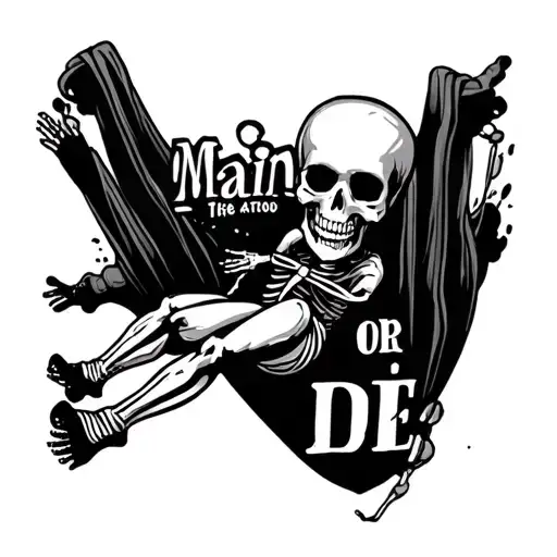 skeleton skydiving that says main or die tattoo design idea