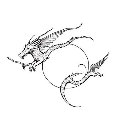 dragon and Icarus flying towards the sun rising tattoo design idea