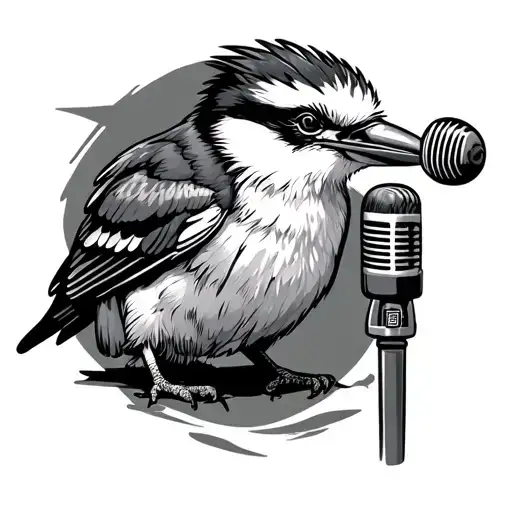 Kookaburra talking into microphone surrounded tattoo design idea