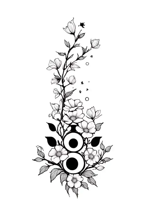 flowers and vines witchey vibe for the underbust and the moon phases down the sternum girly vibes tattoo design idea