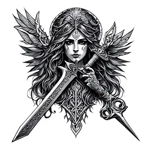 pagan goddesses weapon remedy tattoo design idea