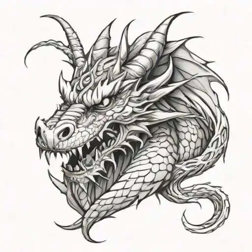 Create a realistic tattoo design of a dragon wrapping around an arm, starting from the shoulder and extending down to th tattoo design idea
