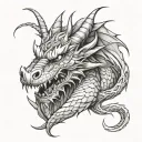 Create a realistic tattoo design of a dragon wrapping around an arm, starting from the shoulder and extending down to th tattoo design idea