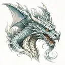 Create a realistic tattoo design of a dragon wrapping around an arm, starting from the shoulder and extending down to th tattoo design idea