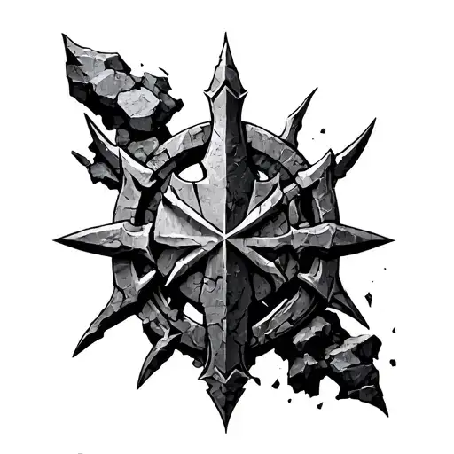 Black legion symbol from warhammer 40k made out of crumbling stone tattoo design idea