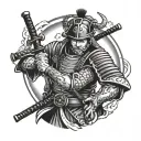 A hybrid tattoo design combining a traditional Japanese samurai warrior with a German naval officer, symbolizing your love for both cultures and your occupation in the Coast Guard tattoo design idea