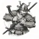 A hybrid tattoo design combining a traditional Japanese samurai warrior with a German naval officer, symbolizing your love for both cultures and your occupation in the Coast Guard tattoo design idea