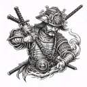 A hybrid tattoo design combining a traditional Japanese samurai warrior with a German naval officer, symbolizing your love for both cultures and your occupation in the Coast Guard tattoo design idea