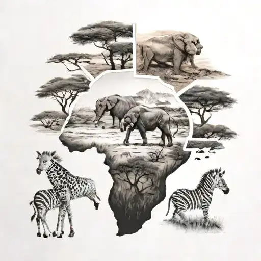 african continent big five animals peeking tattoo design idea