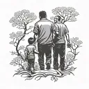 silhouette of a father and his two sons tattoo design idea