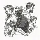 silhouette of a father and his two sons tattoo design idea