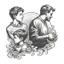 silhouette of a father and his two sons tattoo design idea