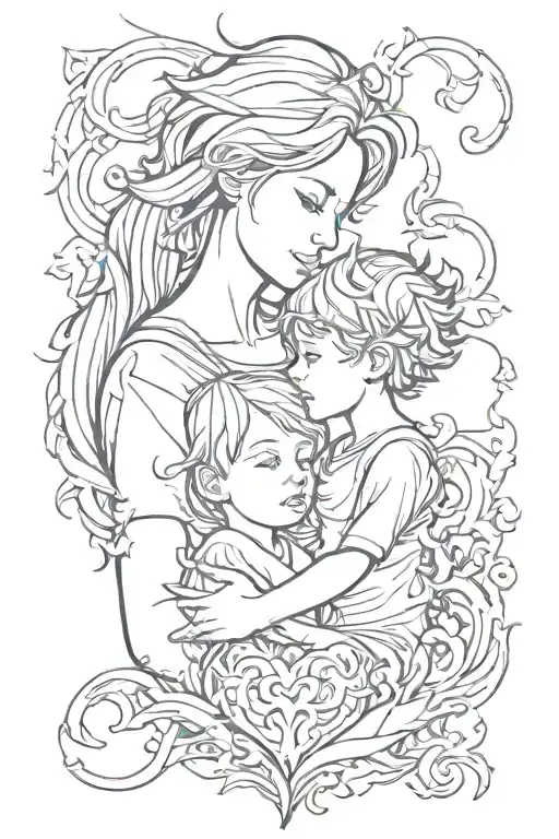 flame and heart mother and son tattoo design idea