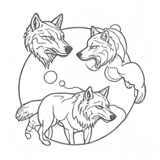 Wolves with moons in the background tattoo design idea