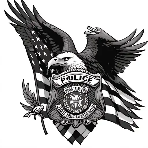 bald eagle and police badge intertwined and American flag  tattoo design idea