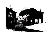 post apocalyptic horror town with traveler tattoo design idea