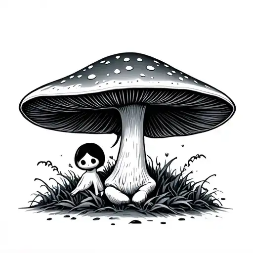 kodama sitting under mushroom tattoo design idea