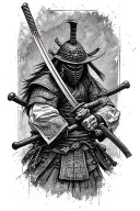 samurai with katana in mask black and white tattoo sketch simple tattoo design idea