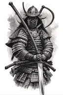 samurai with katana in mask black and white tattoo sketch simple tattoo design idea