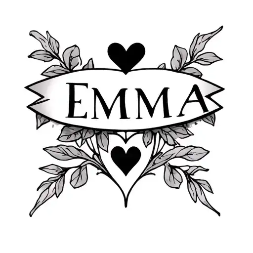 EMMA name on a fine line and in a detail at the end of the name as a heart tattoo design idea