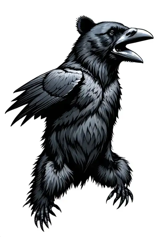 raven and  bear tattoo design idea