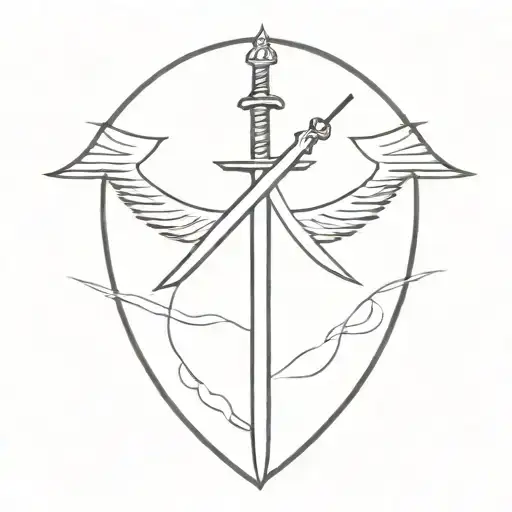 sword with angle wings spread wings tattoo design idea