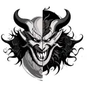 oni mask split in half tattoo design idea