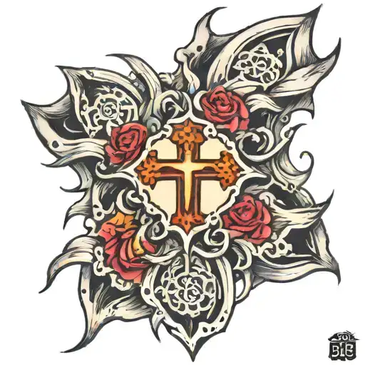 skin ripped open with cross inside tattoo design idea