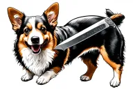 corgi with knife in mouth tattoo design idea