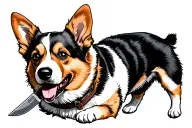 corgi with knife in mouth tattoo design idea