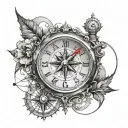 clock & compass design tattoo design idea