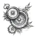 clock & compass design tattoo design idea