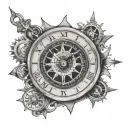 clock & compass design tattoo design idea