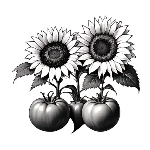 tomatos and sunflowers growing together tattoo design idea
