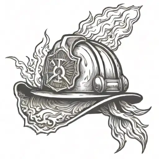 wildland Forest Firefighter helmet engulfed in flames tattoo design idea