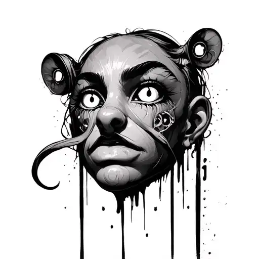 head with 3 noses and 6 eyes like in anime tattoo design idea