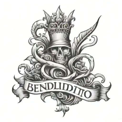 words bendito & maldito into one word tattoo design idea