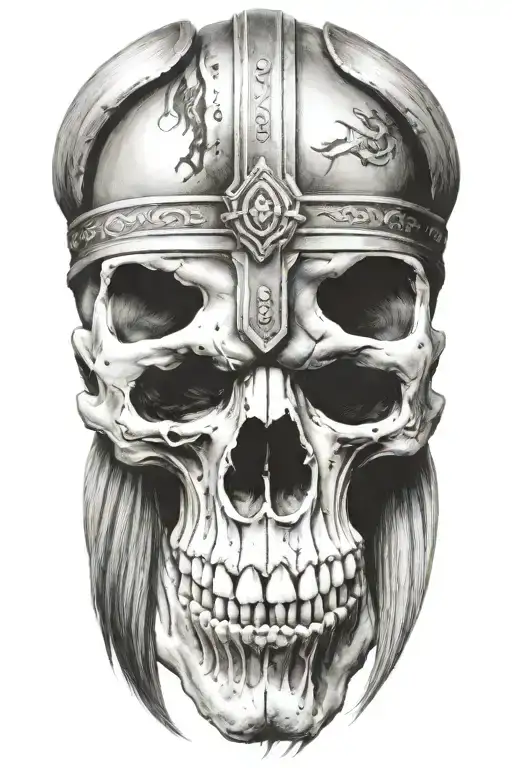 viking skull with long hair tattoo design idea